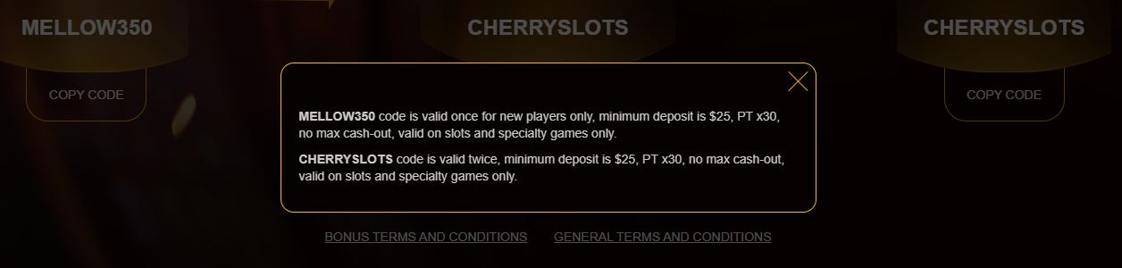 cherry gold casino bonus codes