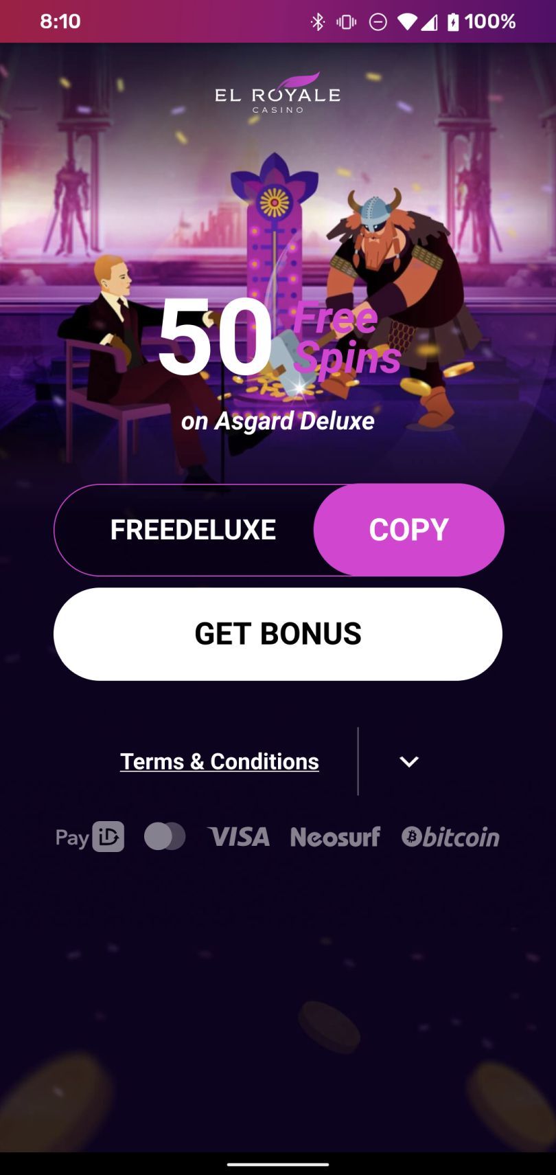 el royale casino free bonus codes